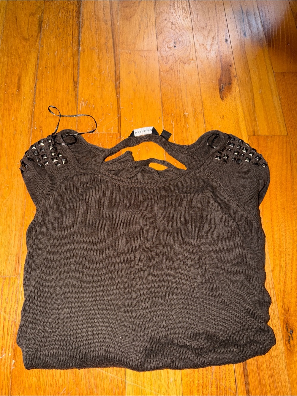 Rock & Republic Black Studded-Shoulder Long Sleeve Top